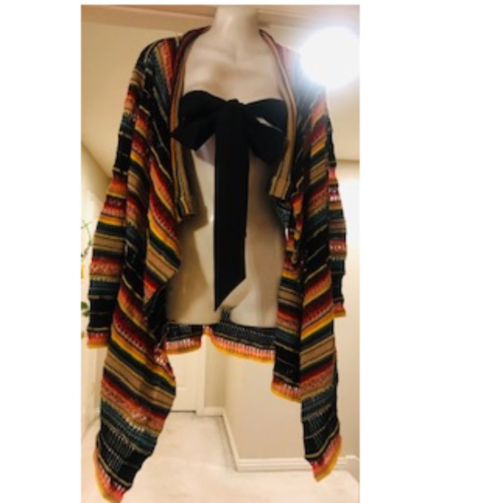 POLO RALPH LAUREN CROCHET WRAP SHAWL SWEATER JACKET DRESS TUNIC KAFTAN MULTI